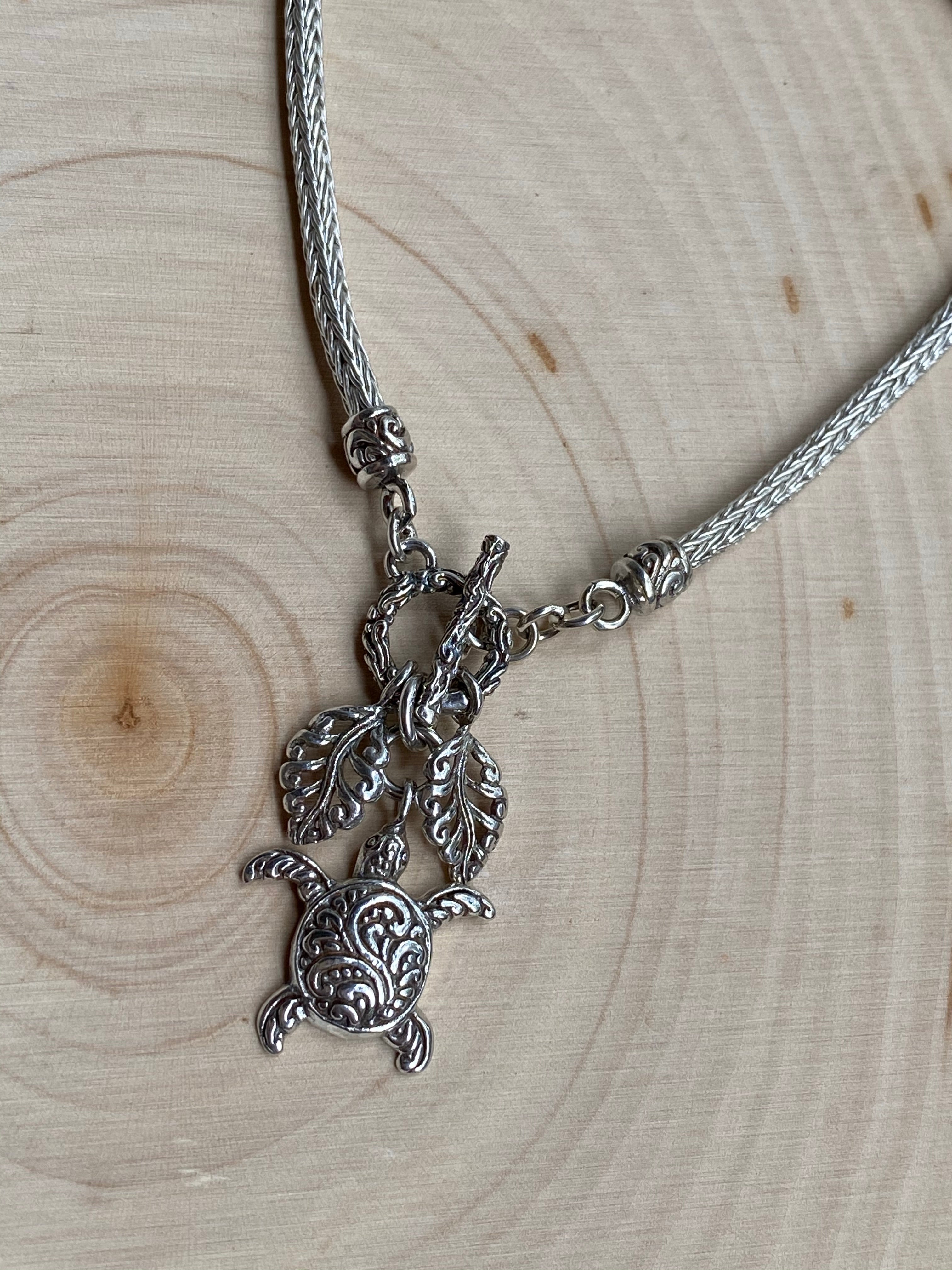 Braided silver Turtle toggle clasp bracelet