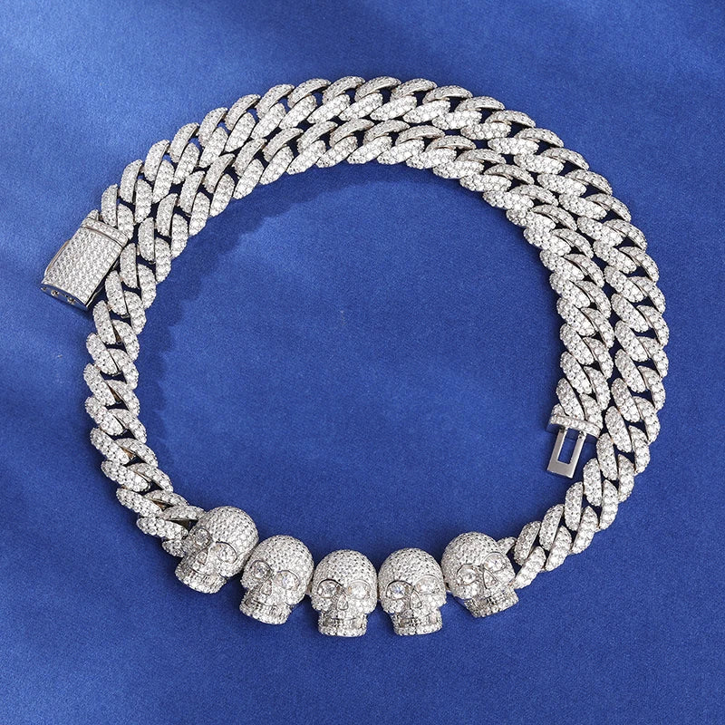 S925 Moissanite Skull Cuban Prong Link Chain