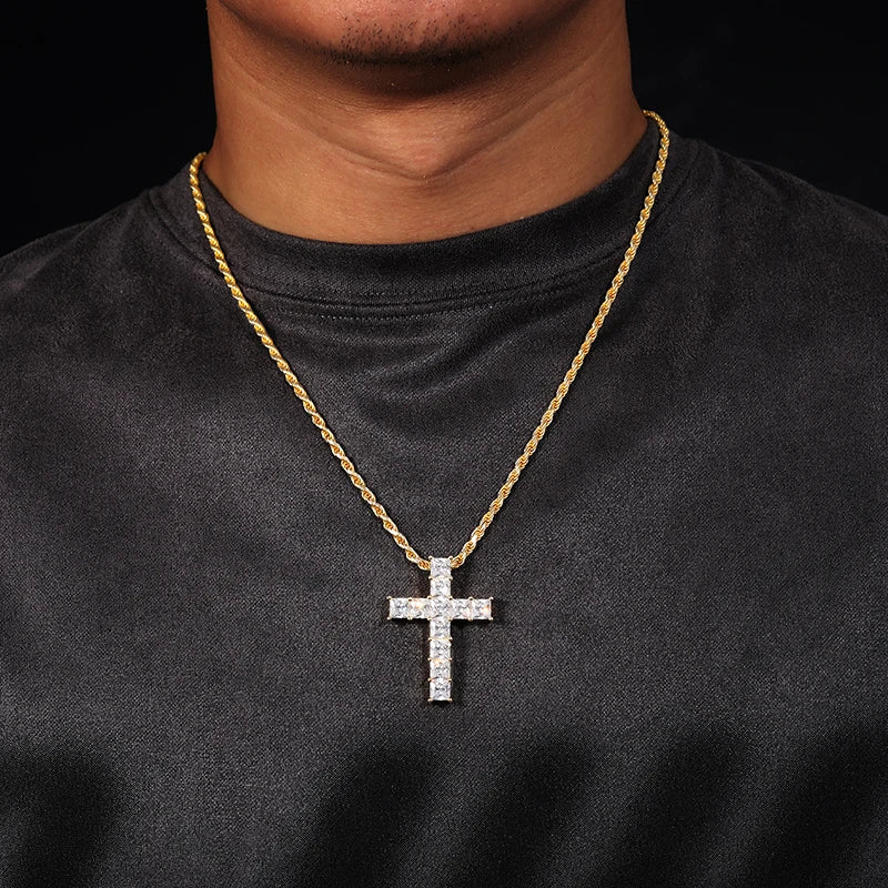 S925 Moissanite Square Cut Cross Pendant