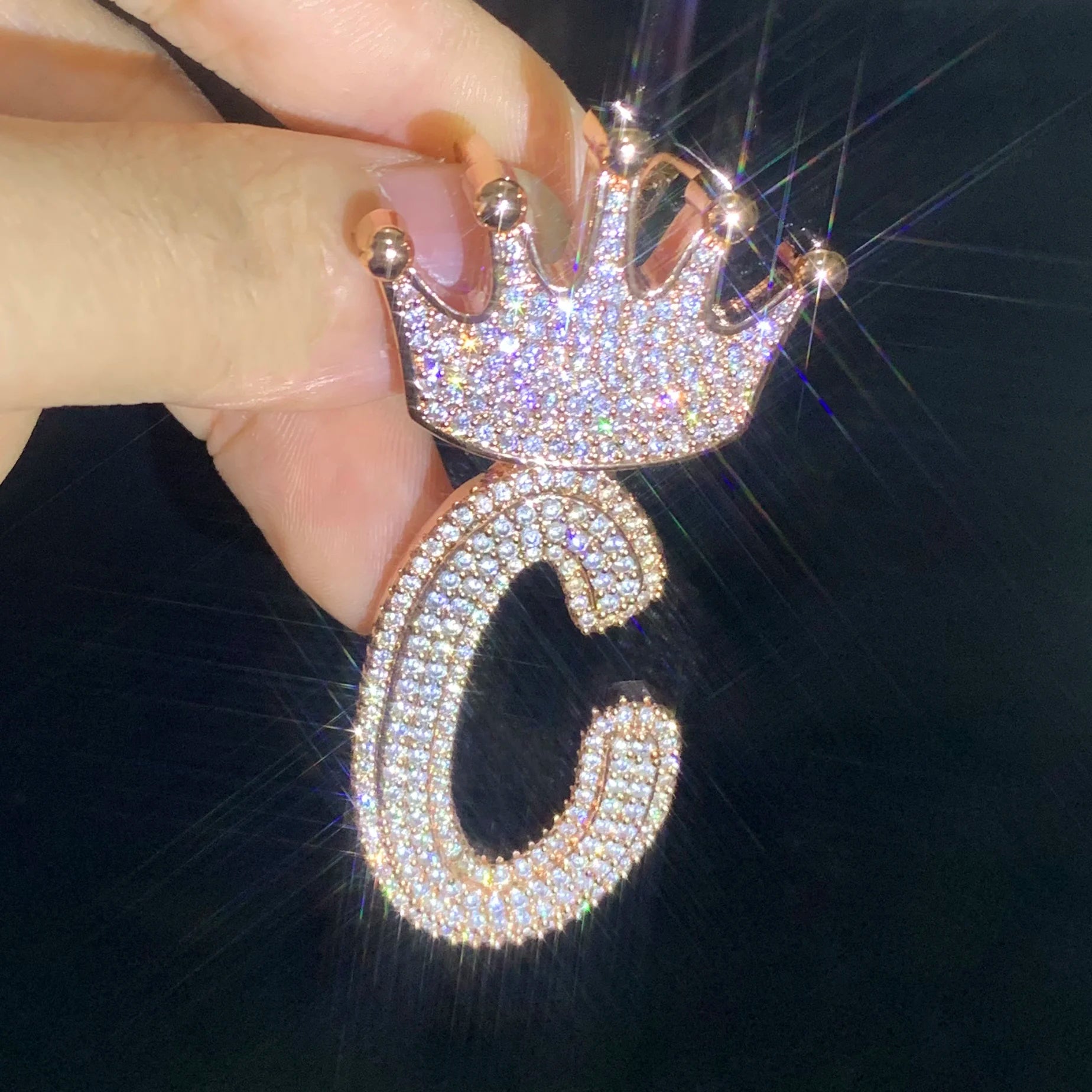 Italic Crown Bail Pendant – Layered Single Letter, 18K Gold Plated, Luxury Bling - Picture 6 of 8