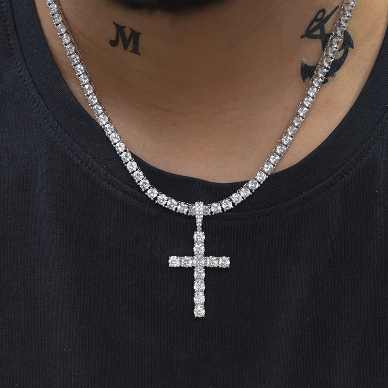 Iced Out Cross Tennis Pendant – Different Drips
