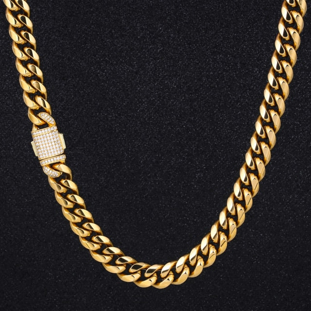 New Men's Cuban Link Iced Out Necklace Golden Silver Color - Temu