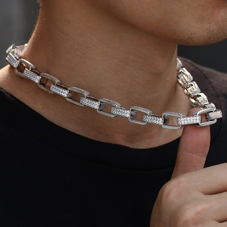 White Gold 11mm Iced Out Box Chain - Different Drips