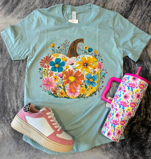 Floral Daisy Pumpkin Tee - BlueSkyeBoutique