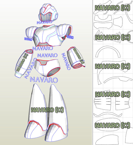 MEGA MAN X ARMOR (Foam Template) | Mega Man Armor Pepakura – NAVARO