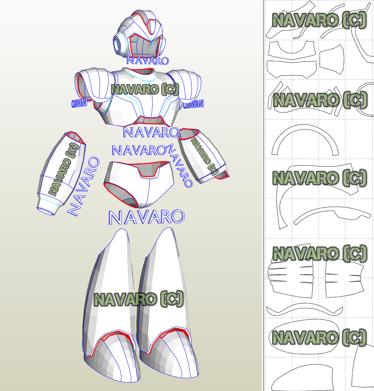 MEGA MAN X ARMOR (Foam Template) | Mega Man Armor Pepakura – NAVARO