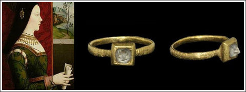n 1477 Mary of Burgundy was given the first diamond engagement ring from the Archduke Maximilian of Austria