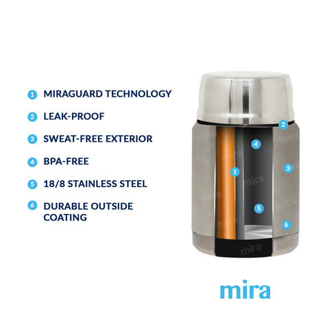 MIRA 15oz Thermos Food Jar with Spoon, Stainless Steel Vacuum Insulated,  Black 