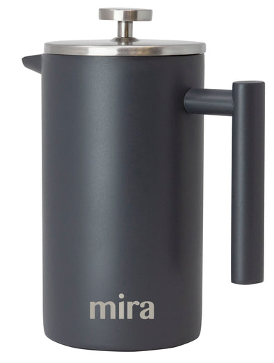 Mira 12 oz Stainless Steel French Press Coffee Maker, Pearl Blue