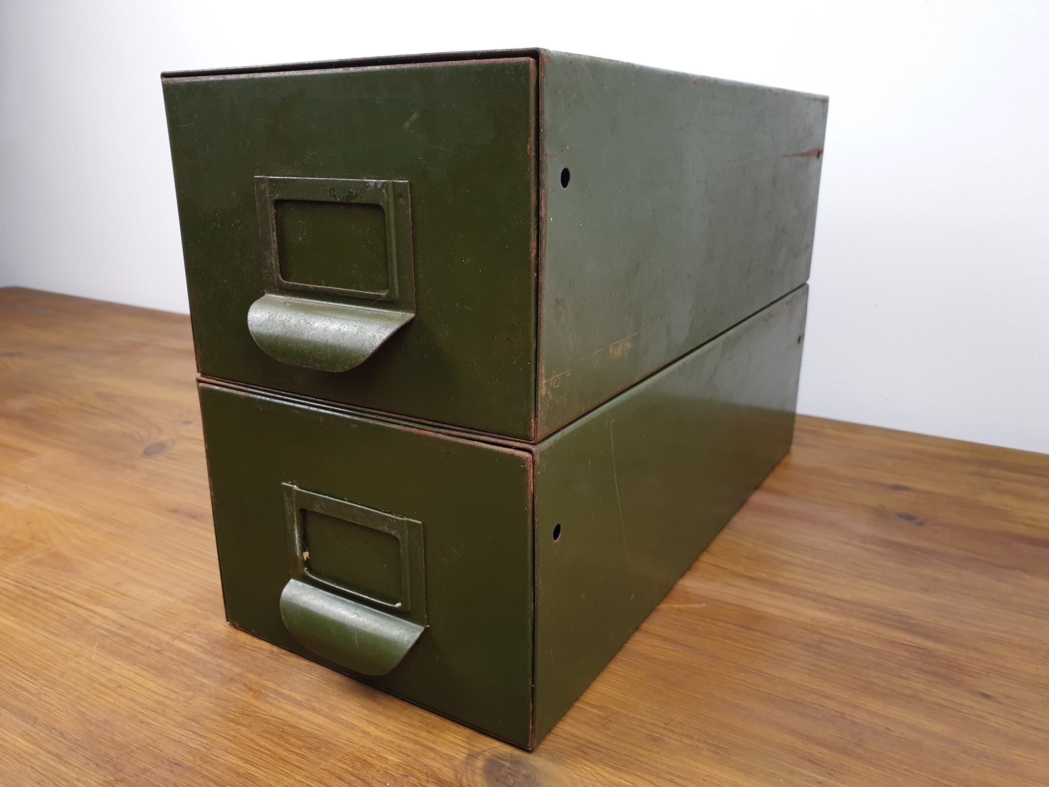 Retro Vintage Green Industrial Metal Steel File Drawer Desk Tidy