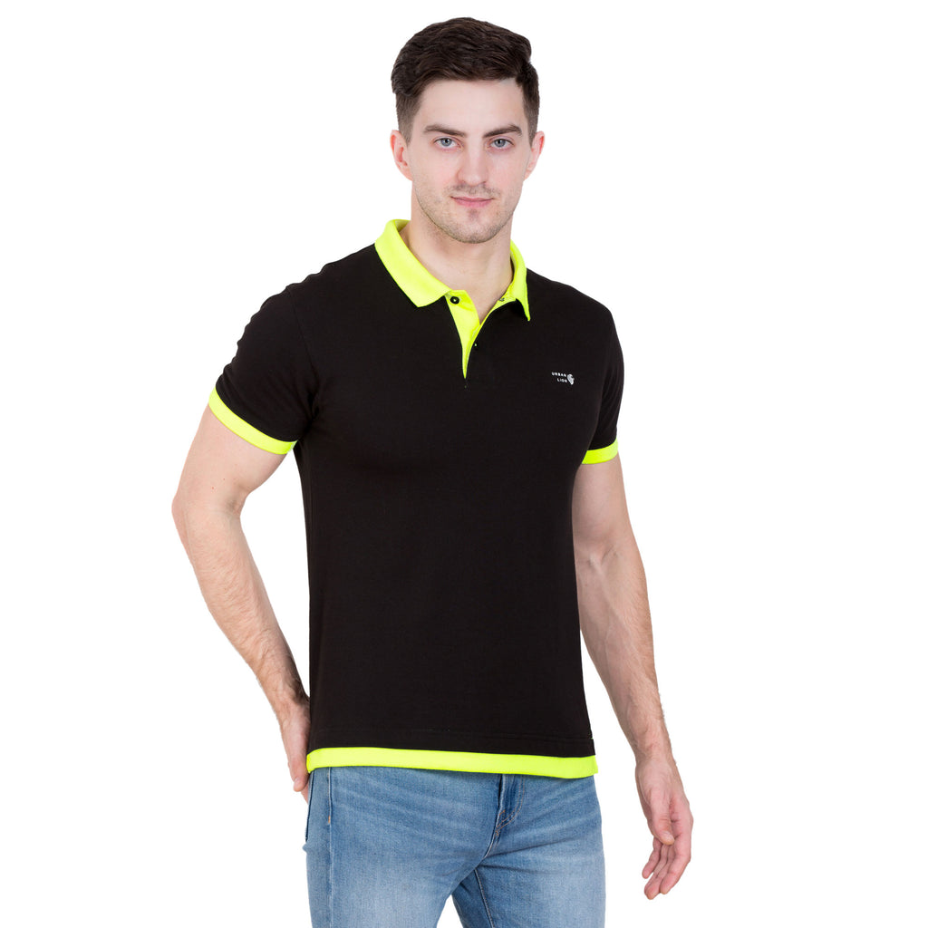 black and neon green polo shirt