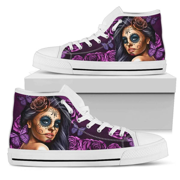 Violet Sugar Skull Girl Womens High Top Shoes - STUDIO 11 COUTURE