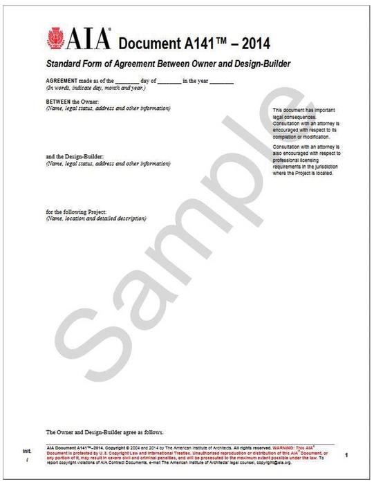 AIA A1412014 Standard Form of Agreement Between Owner and DesignBui