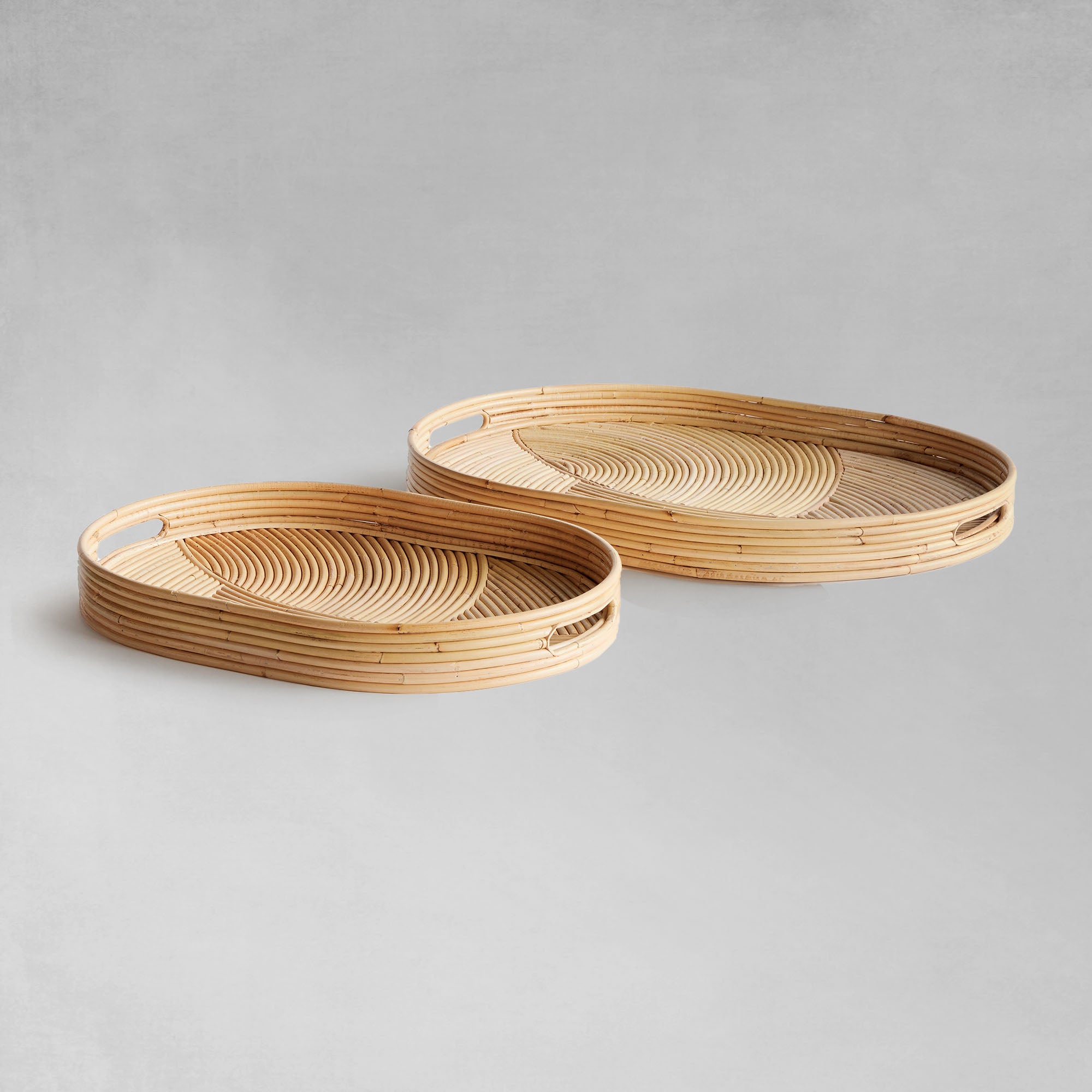 handwoven oval rattan serving trays (set of 2)
