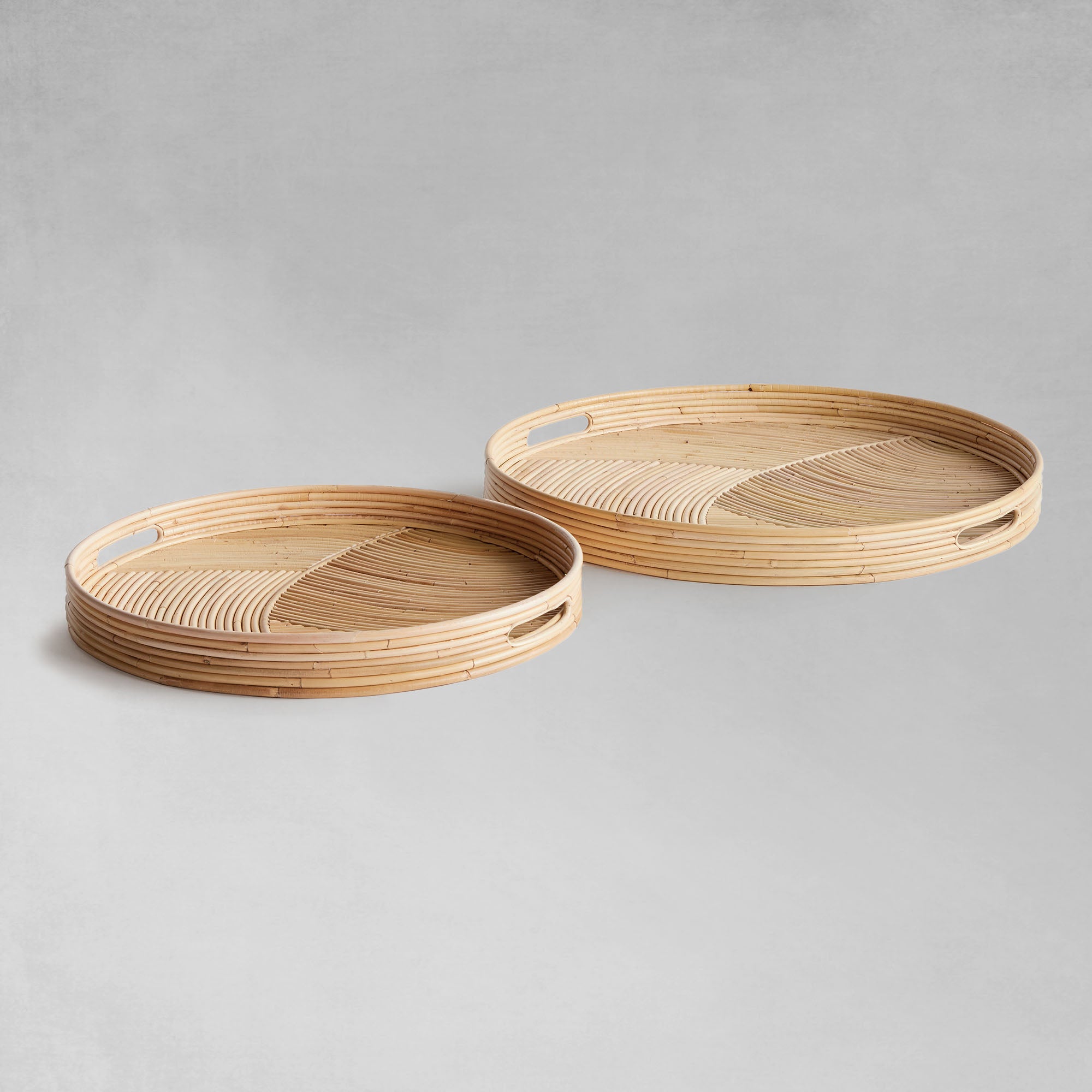 handwoven round rattan serving trays (set of 2)