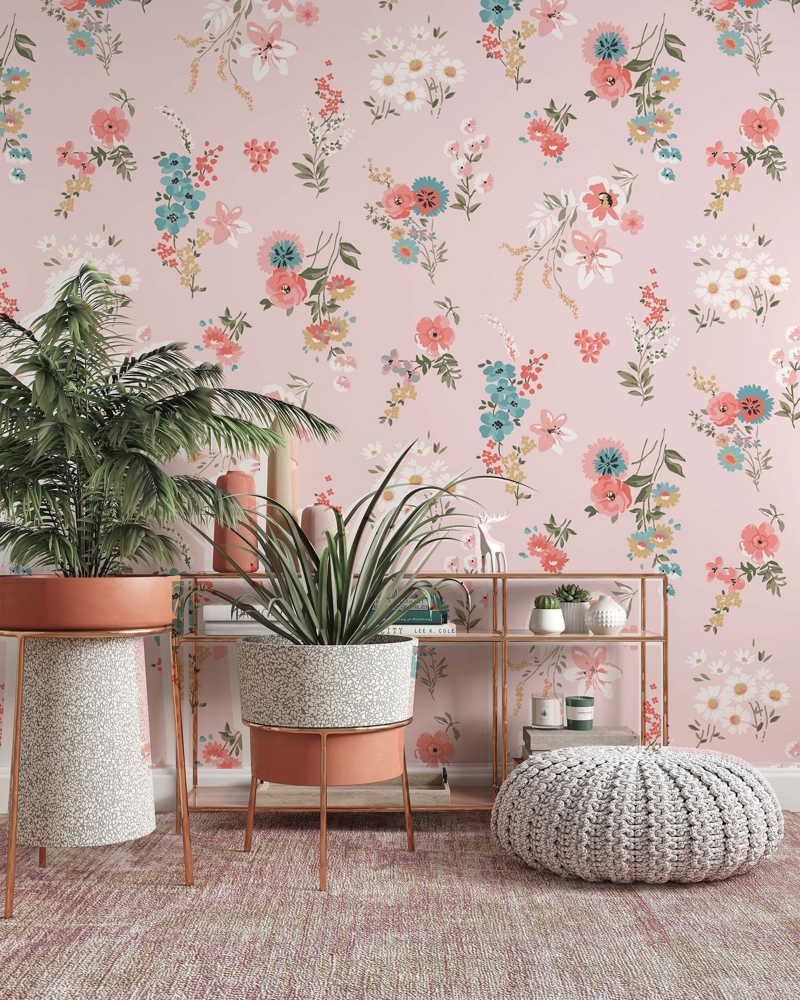 Trendy Floral Pattern Flowers Background Modern Wallpaper Restaurant L –  wallpaew