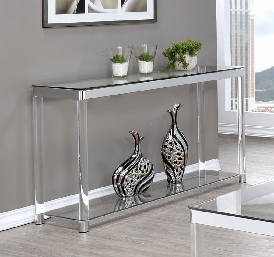 Claude Sofa Table With Lower Shelf Chrome And Clear