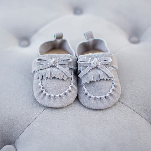 gray baby moccasins