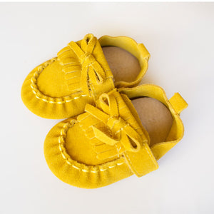 Mustard Yellow Suede Baby Moccasins 