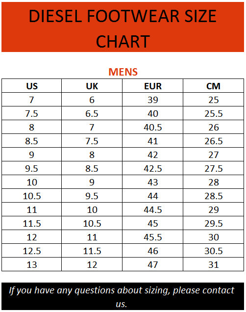 Diesel Men S Shoe Size Chart