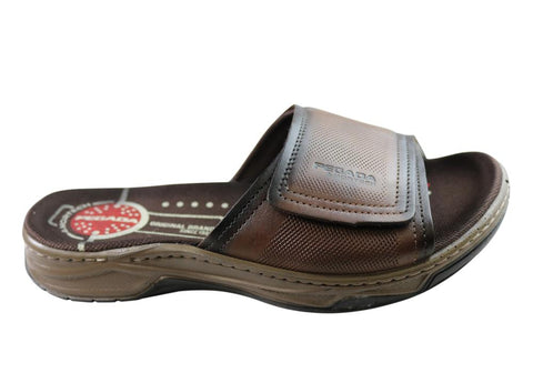 Pegada Bernie Mens Leather Comfortable Slide Sandals Made In Brazil