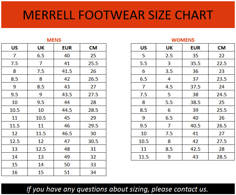 Merrell Clothing Size Chart