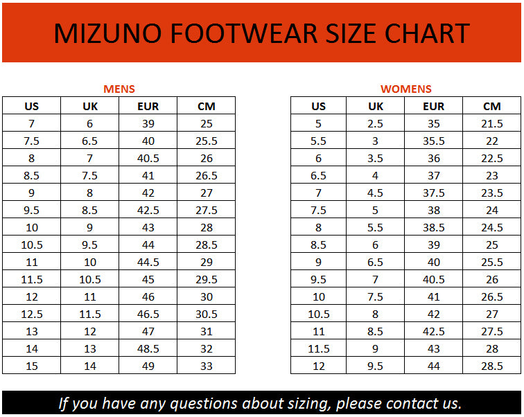 Mizuno Shoe Size Chart