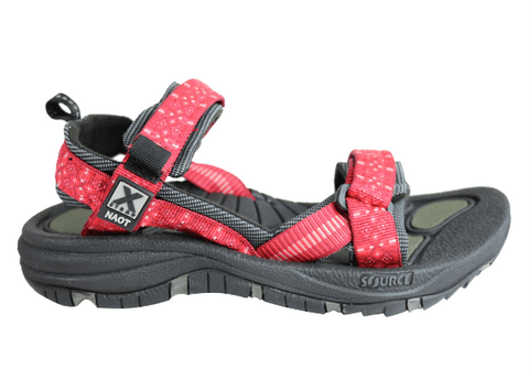 women’s red and black outdoor sandal