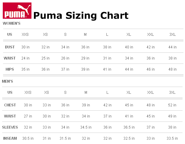 puma toddler shoes size chart