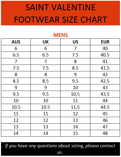 Saint Valentine Size Chart – Brand House Direct