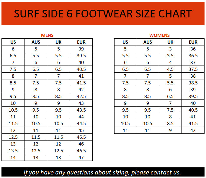 Surf Side 6 Size Chart – Brand House Direct