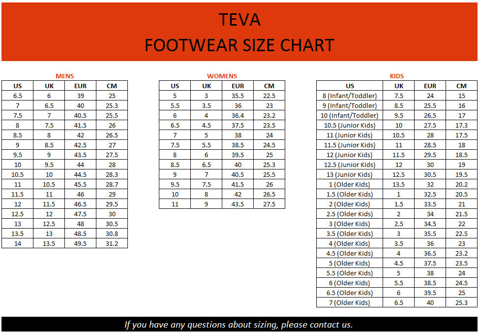 Teva Size Chart – Brand House Direct