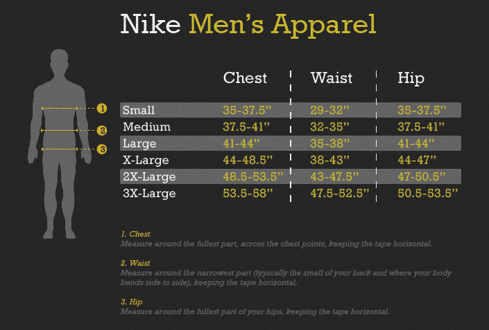 nike long sleeve size chart