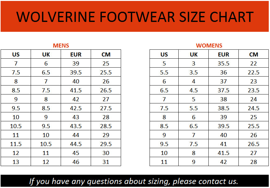 Safety Boot Size Chart