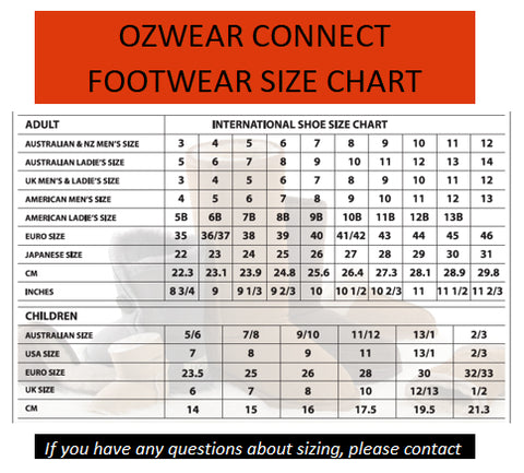Ozwear Connection Size Chart – Brand House Direct
