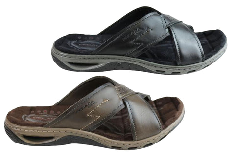 Pegada Jerry Mens Leather Comfy Cushioned Slide Sandals Made In