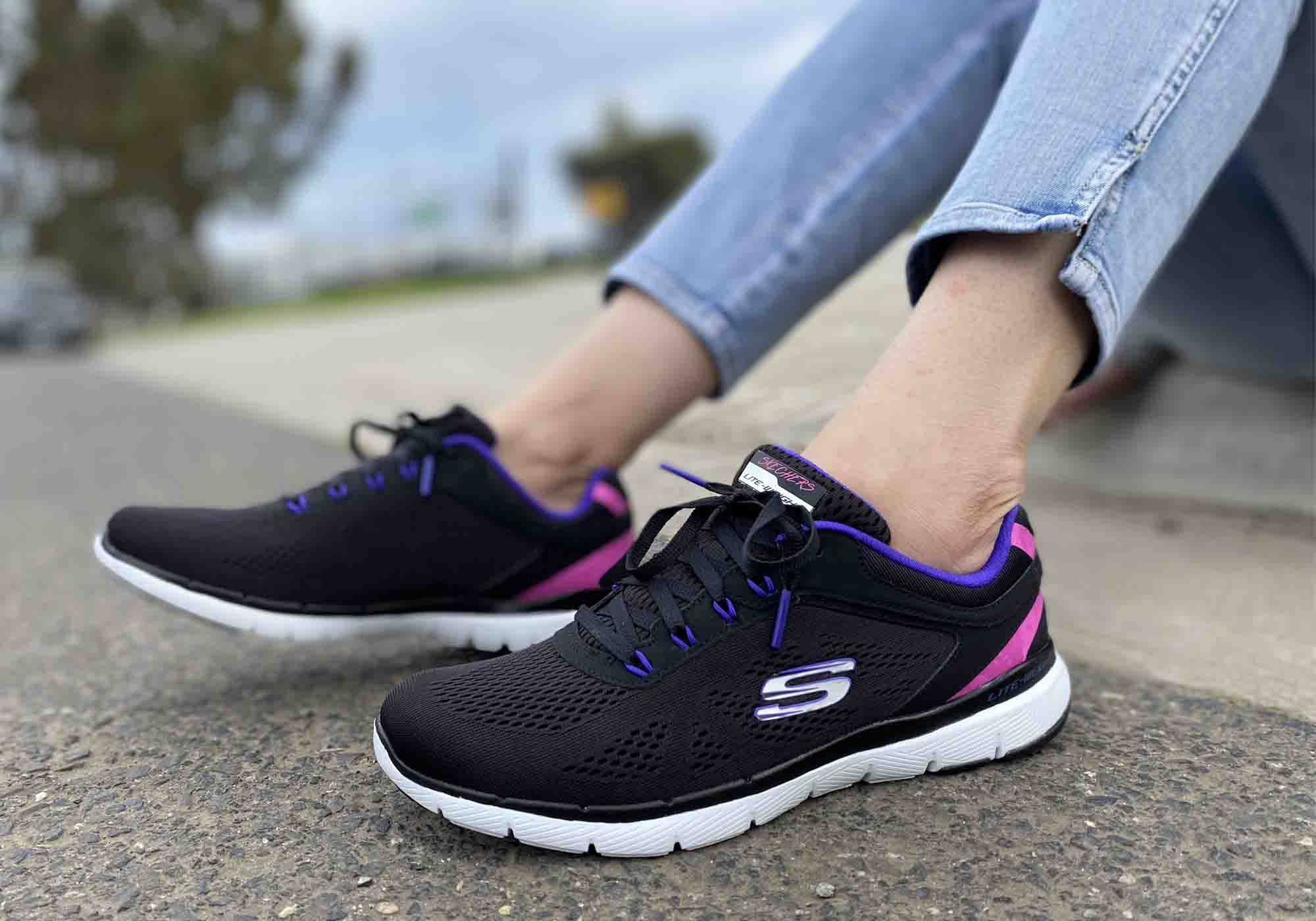 purple skechers memory foam