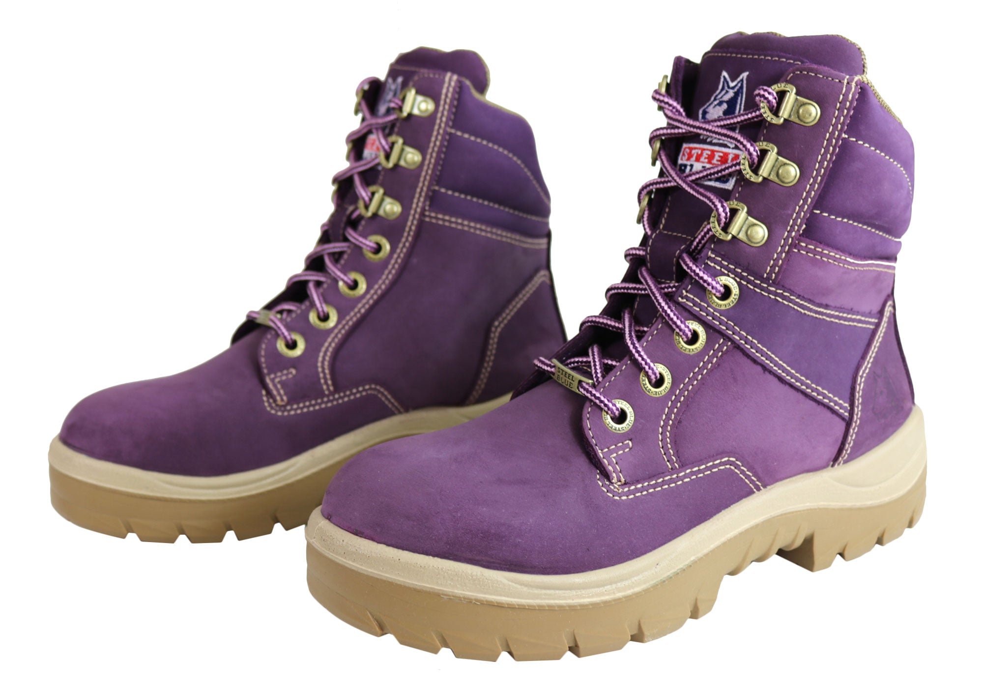 purple steel toe boots