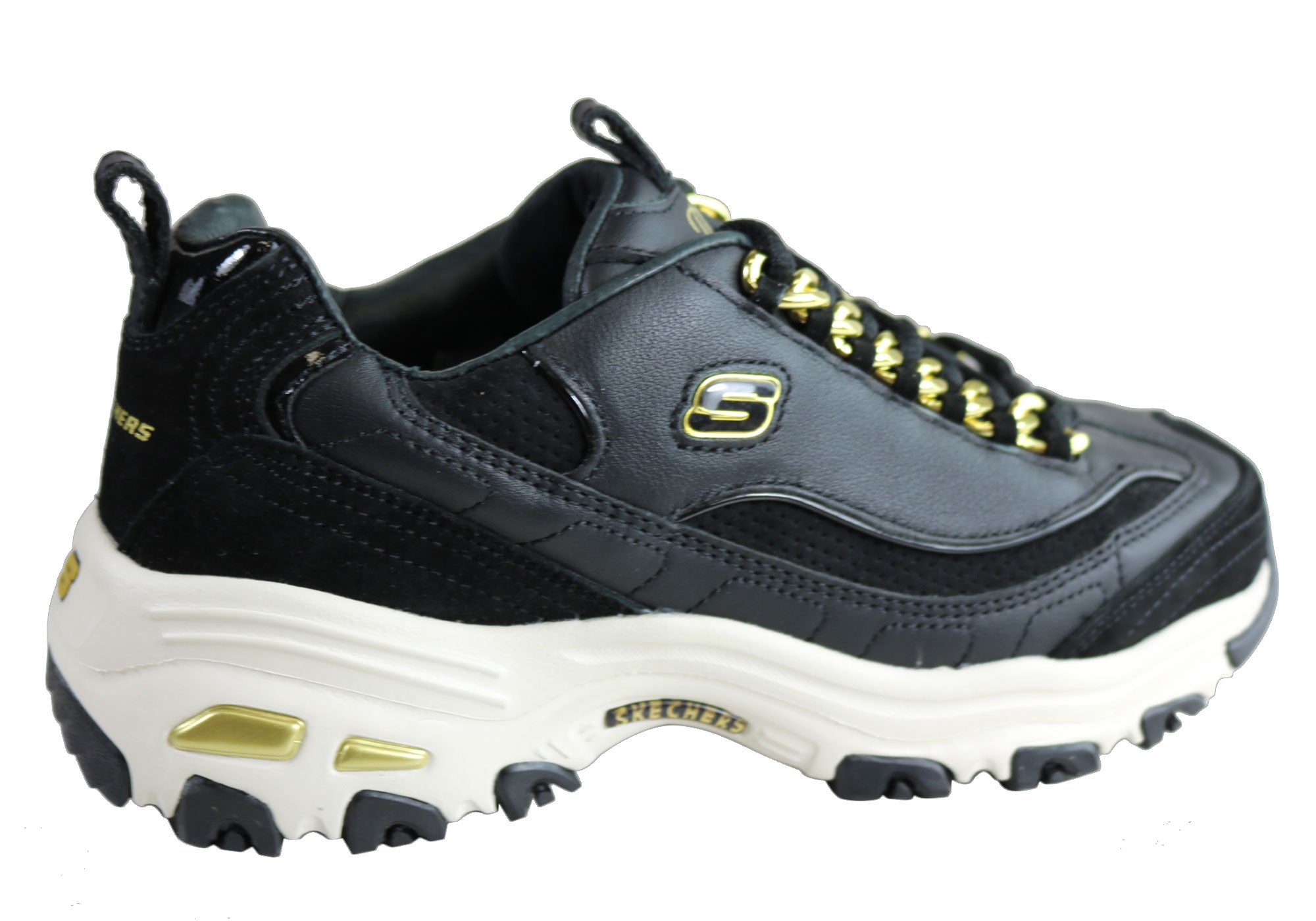 sketchers memory foam black gold