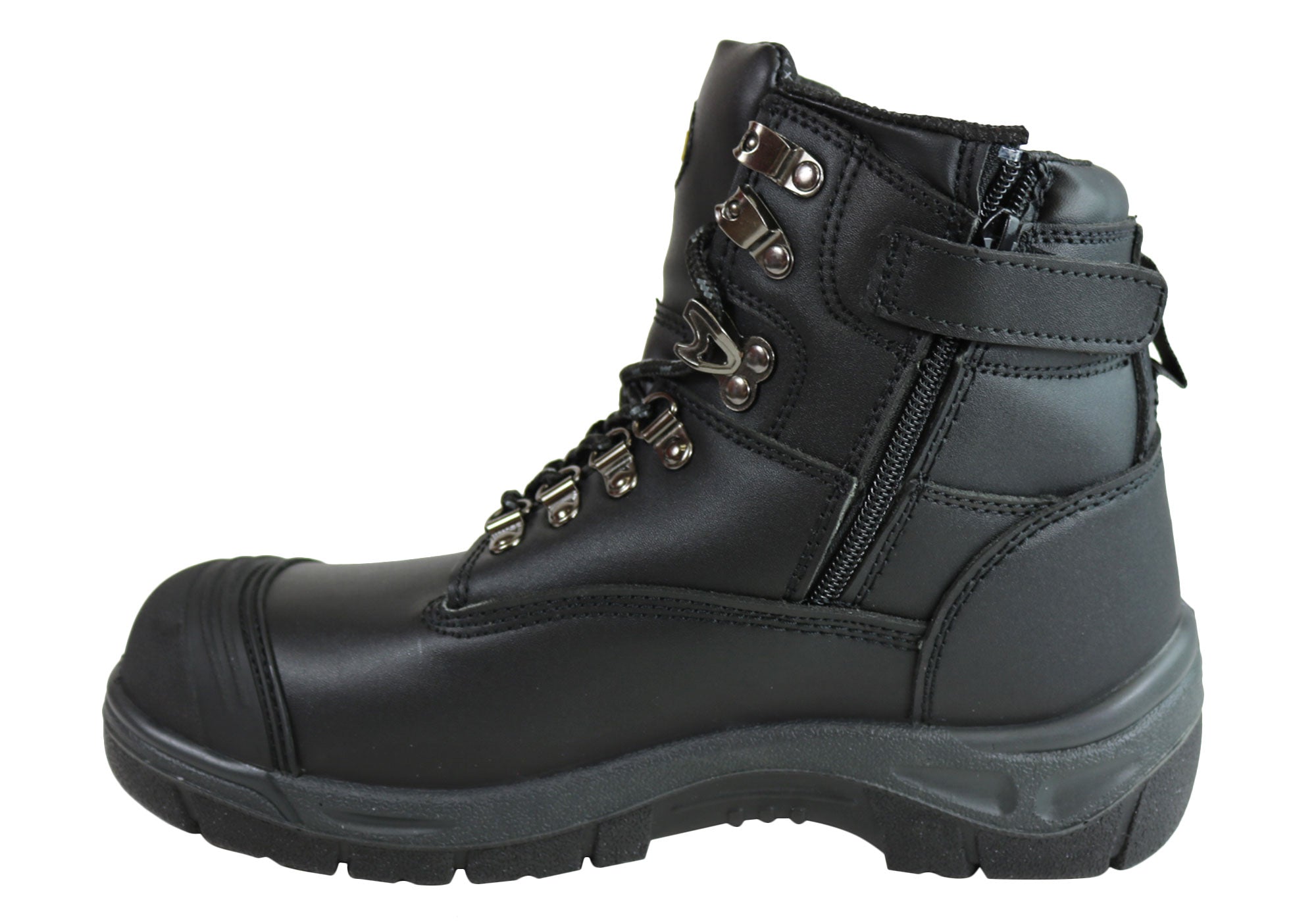 black slip on steel toe boots