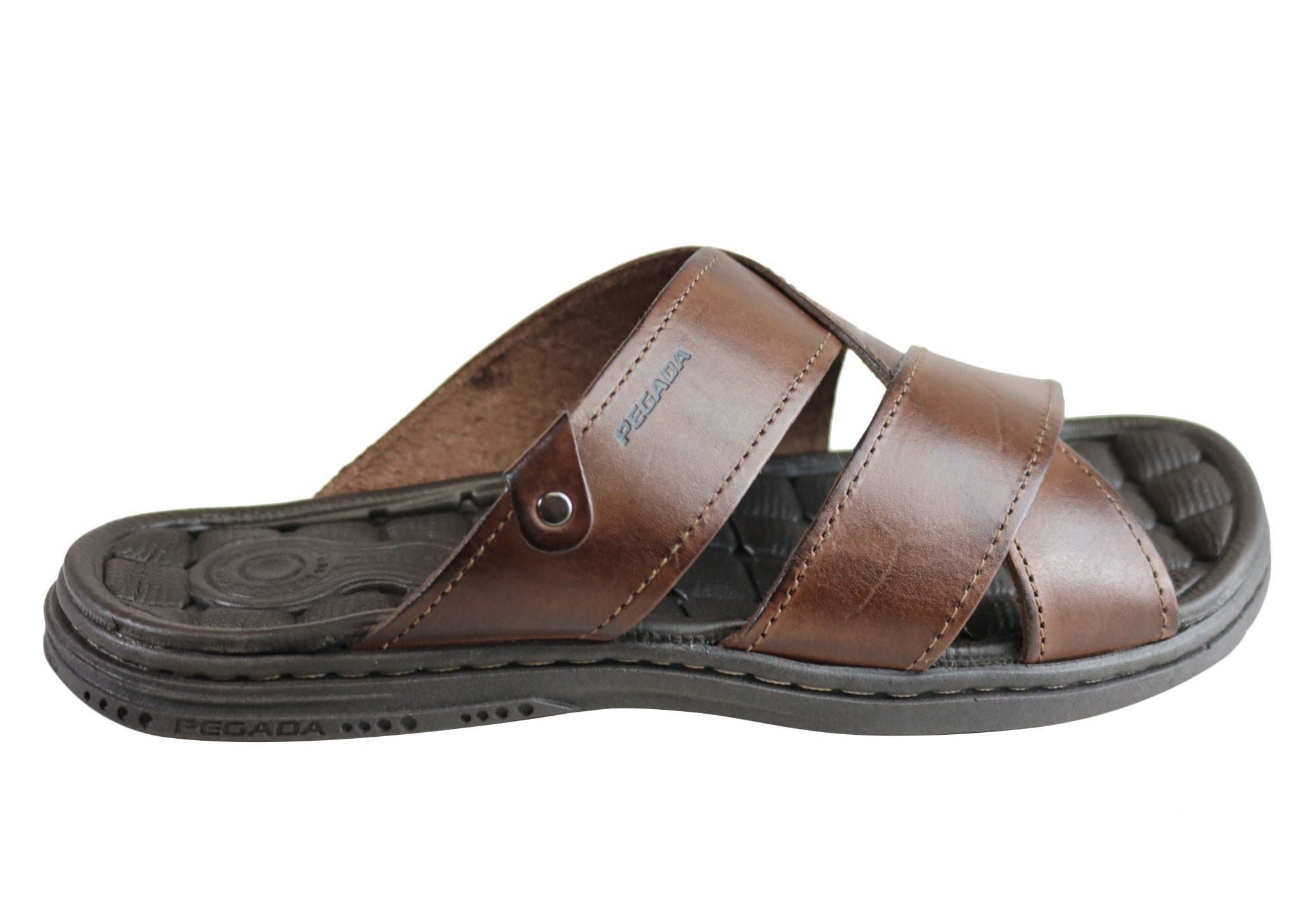 Pegada Belmain Mens Leather Cushioned Slide Sandals Made In Brazil ...