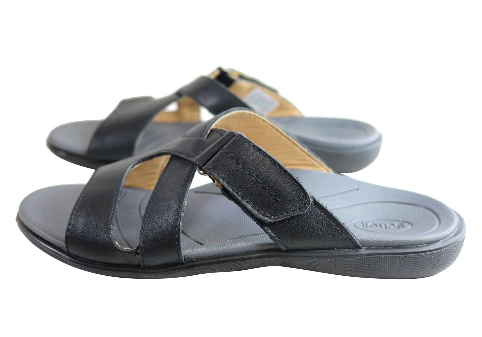 Scholl Orthaheel Pambula Womens Leather Supportive Slides Sandals ...