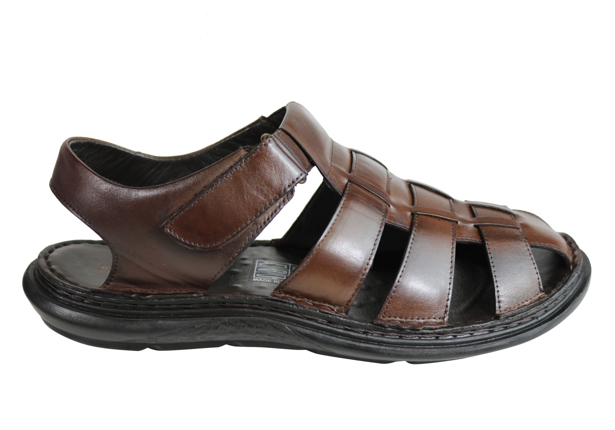 mens leather closed toe slides