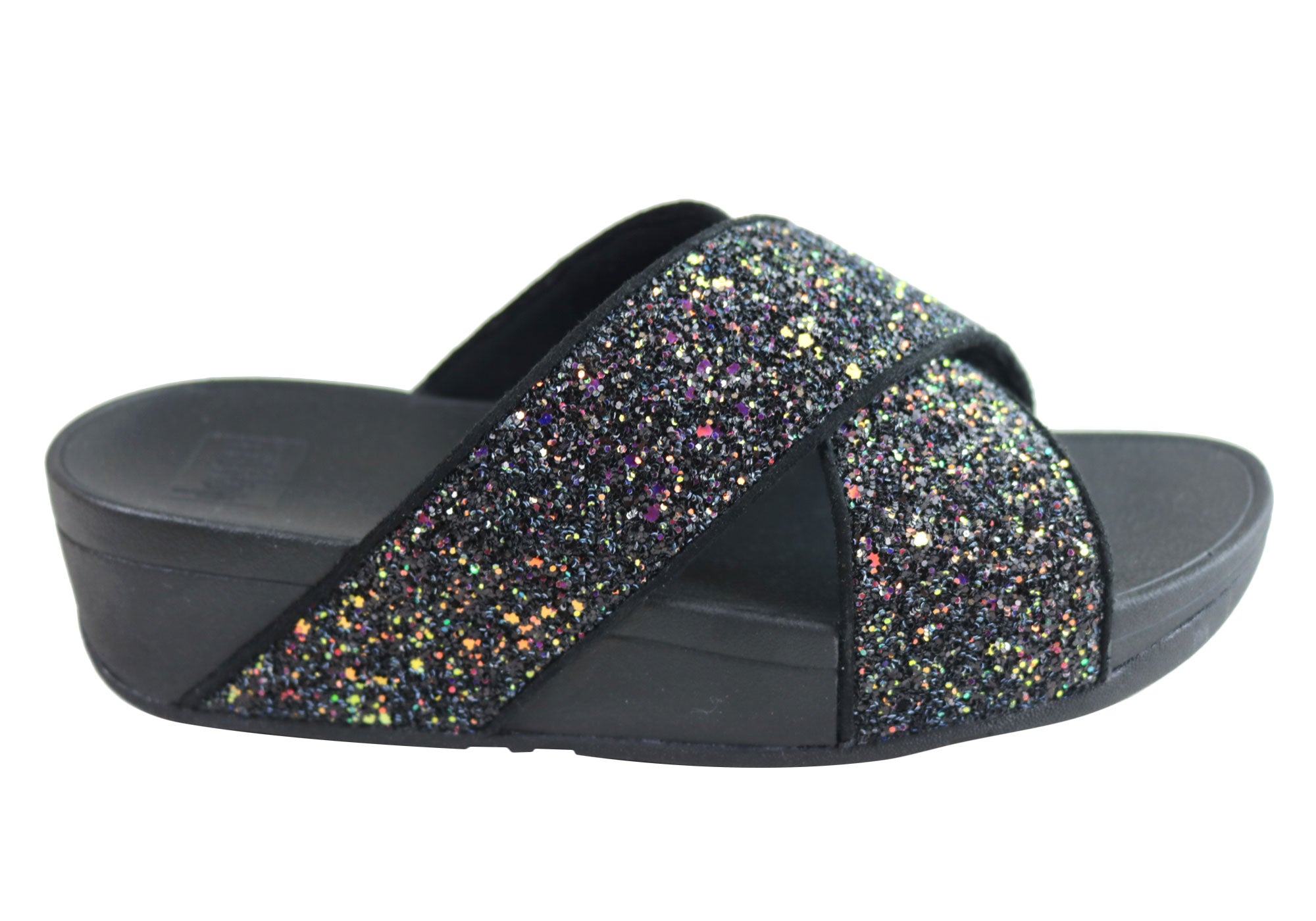 black glitter slides