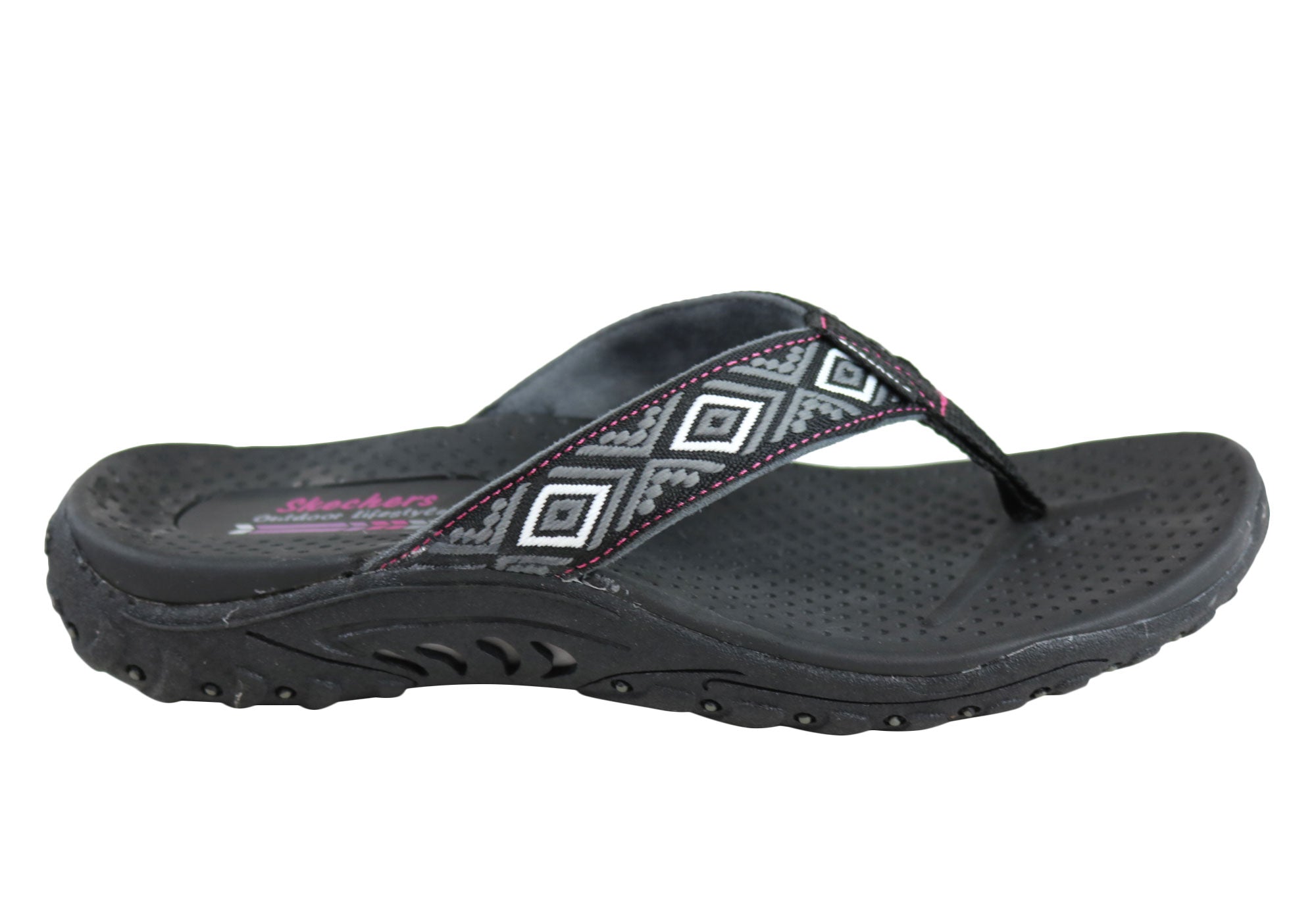 skechers womens black flip flops