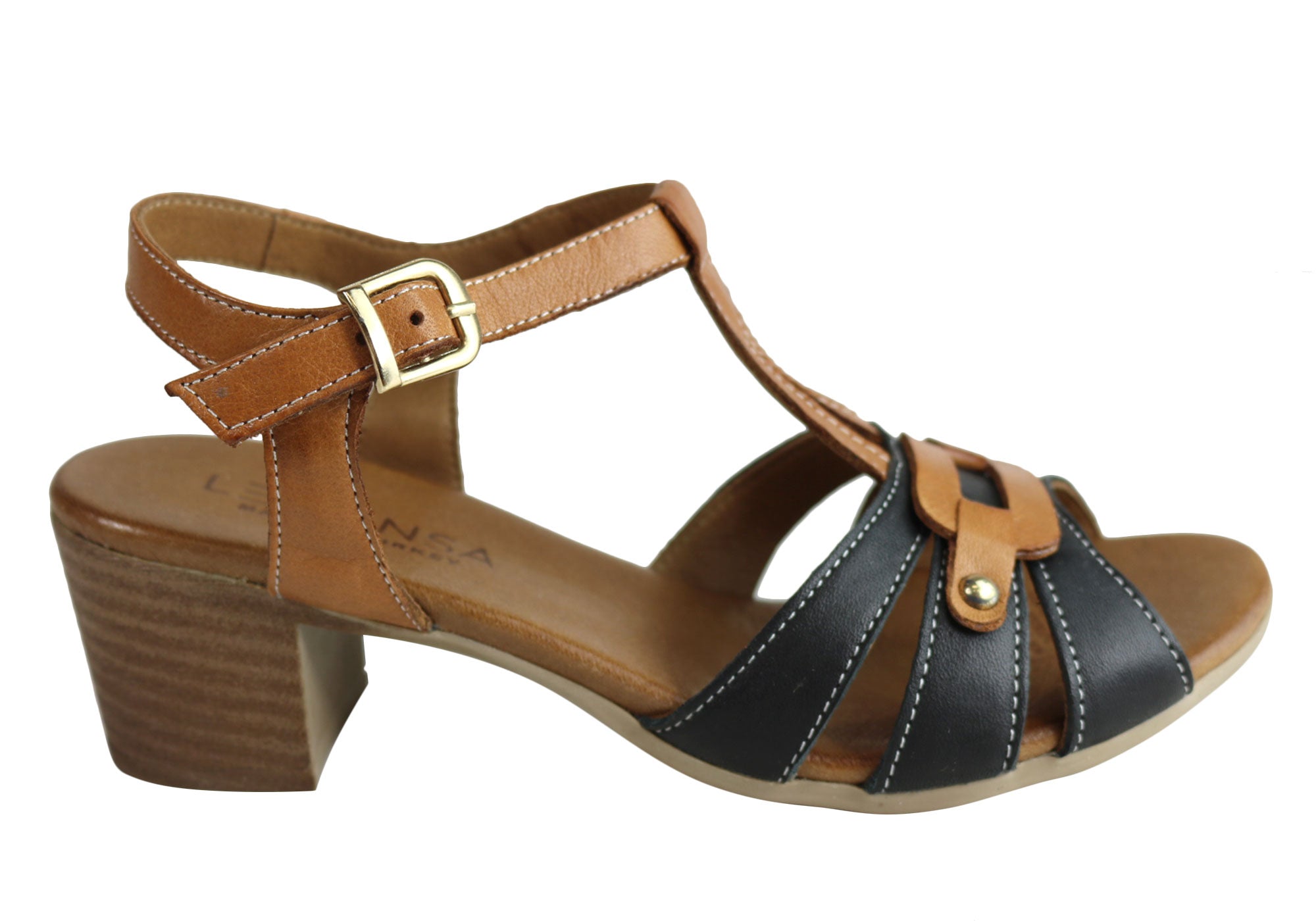 tan leather mid heel sandals