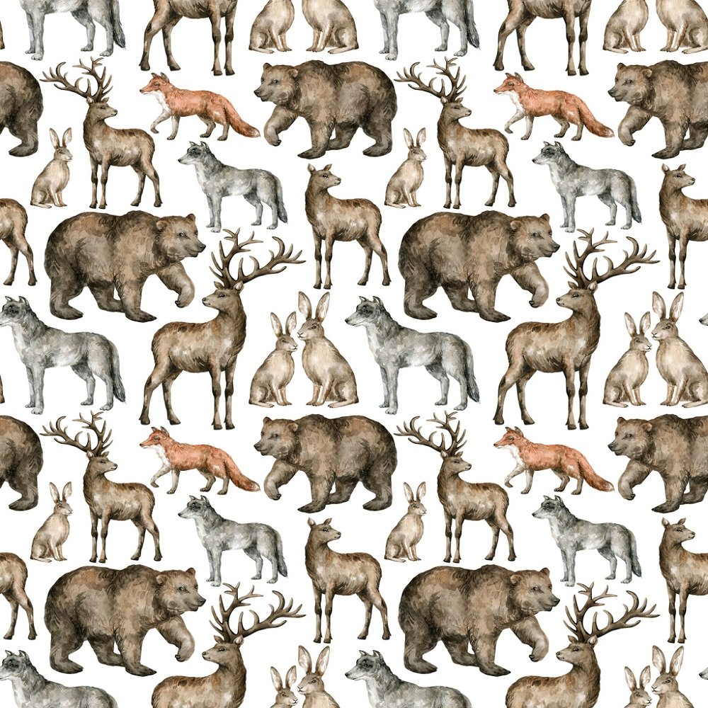 Assorted Packed Wildlife Watercolor Fabric - White – ineedfabric.com