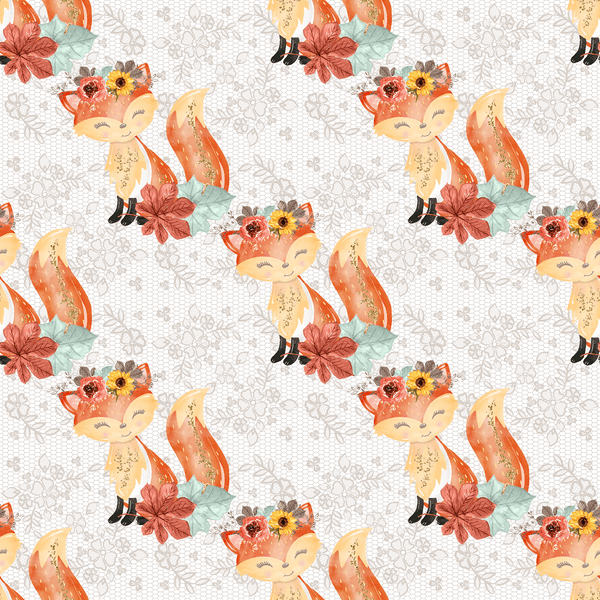 Autumn Foxes & Florals Lace Fabric - White - ineedfabric.com
