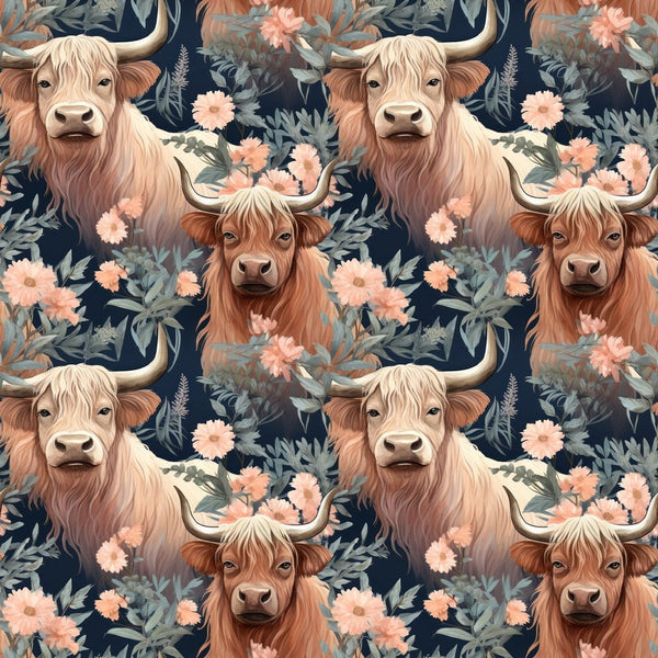 Feelyou Highland Cow Fabric by The Yard, Farmhouse Highland Cattle Floral  Upholstery Fabric for Chairs, Vintage Watercolor Flowers Decorative