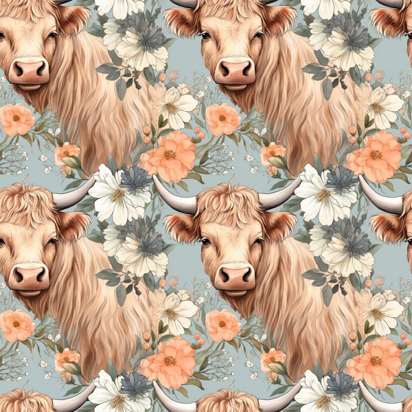 Feelyou Highland Cow Fabric by The Yard, Farmhouse Highland Cattle Floral  Upholstery Fabric for Chairs, Vintage Watercolor Flowers Decorative